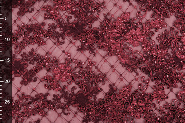 Mesh Embroidered  Sequins Quenya Wine Red