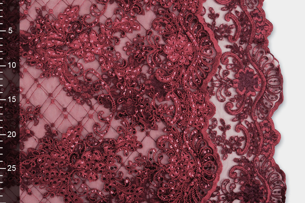 Mesh Embroidered  Sequins Quenya Wine Red