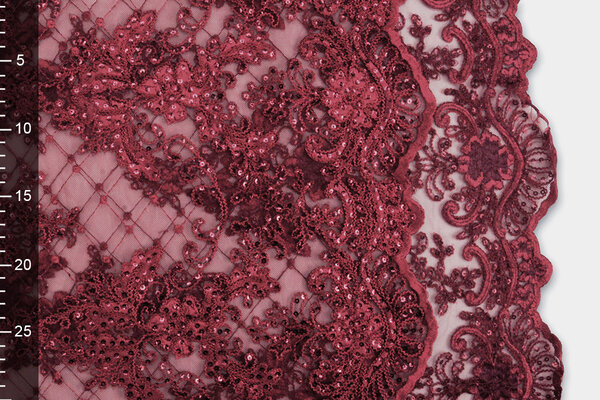 Mesh Embroidered  Sequins Quenya Wine Red