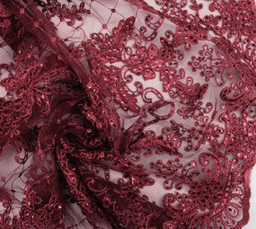 Mesh Embroidered  Sequins Quenya Wine Red