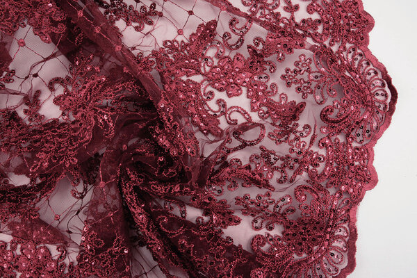 Mesh Embroidered  Sequins Quenya Wine Red