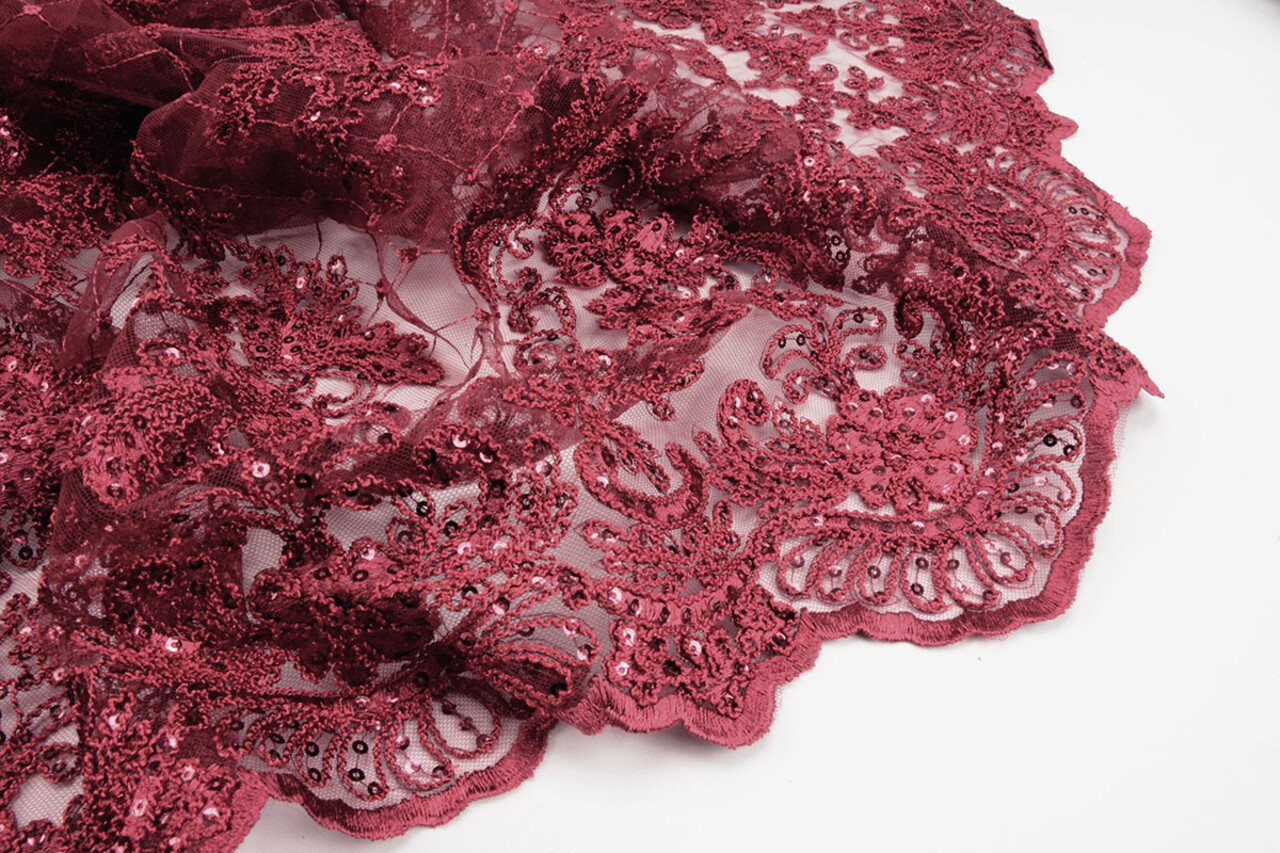 Mesh Embroidered  Sequins Quenya Wine Red