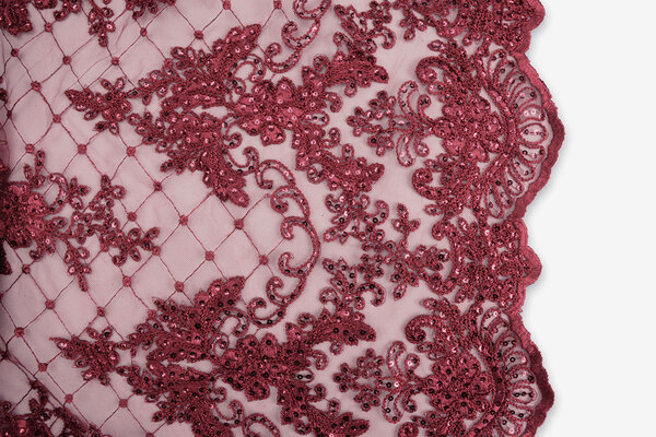 Mesh Embroidered  Sequins Quenya Wine Red