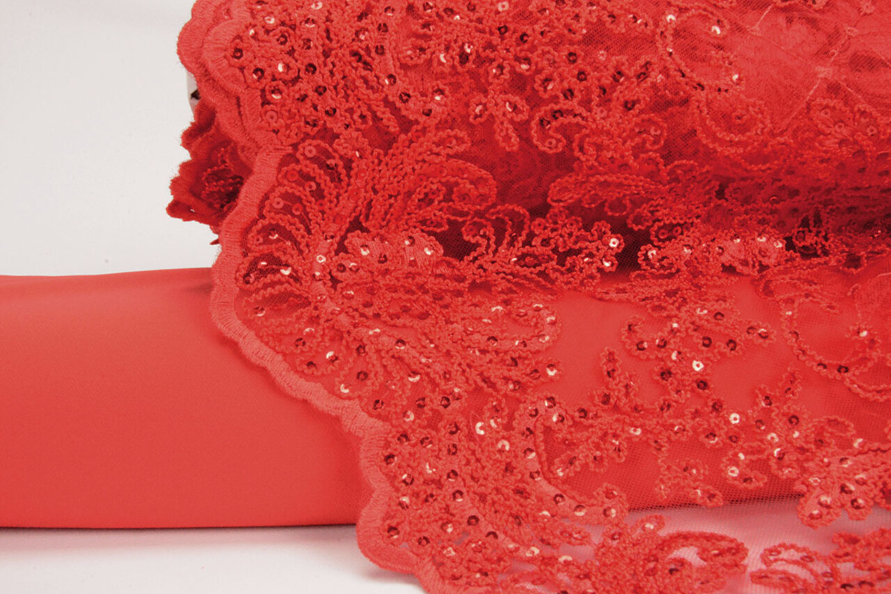 Netz Bestickt Pailletten Quenya Rot