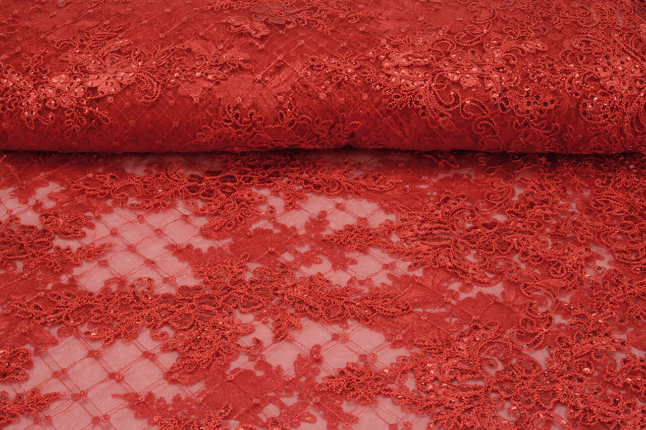 Mesh Geborduurd Pailletten Quenya Rood Mesh Geborduurd Pailletten Quenya Rood