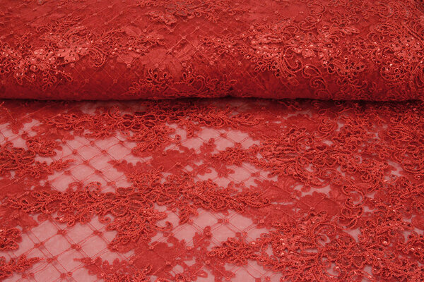 Mesh Embroidered  Sequins Quenya Red
