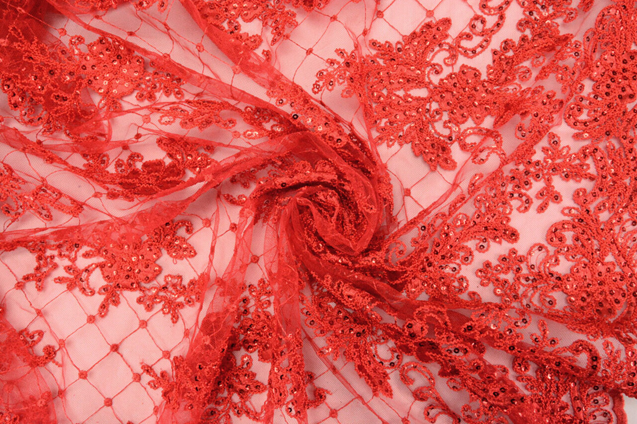 Mesh Geborduurd Pailletten Quenya Rood Mesh Geborduurd Pailletten Quenya Rood