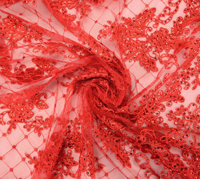 Mesh Geborduurd Pailletten Quenya Rood