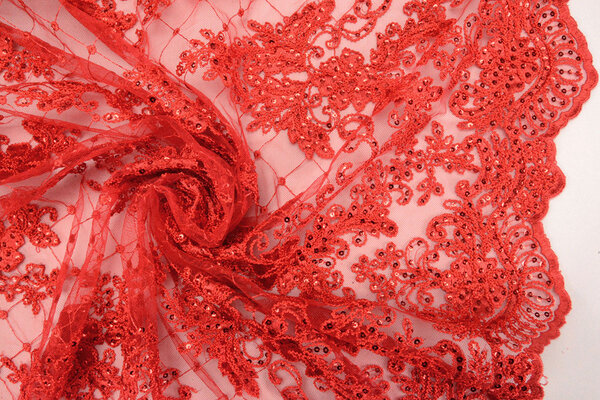 Netz Bestickt Pailletten Quenya Rot