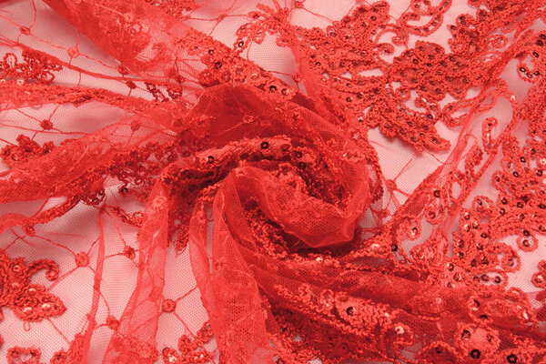 Mesh Geborduurd Pailletten Quenya Rood Mesh Geborduurd Pailletten Quenya Rood