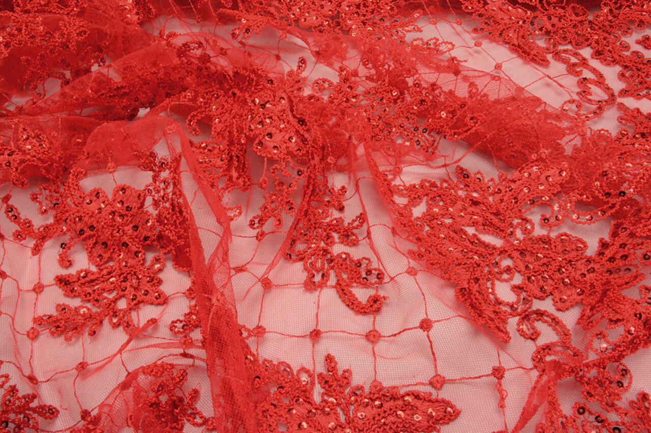 Mesh Geborduurd Pailletten Quenya Rood Mesh Geborduurd Pailletten Quenya Rood