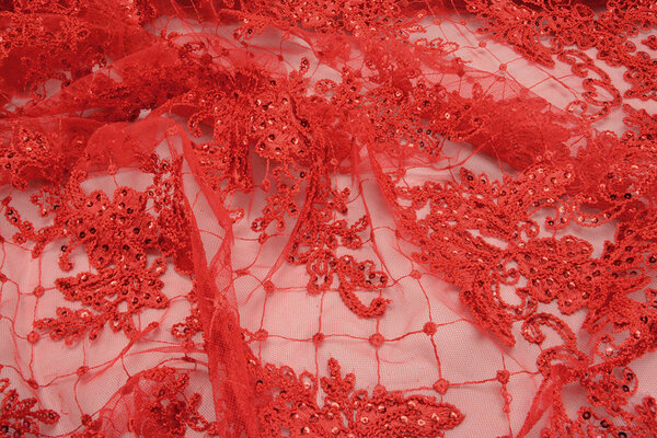 Mesh Geborduurd Pailletten Quenya Rood Mesh Geborduurd Pailletten Quenya Rood