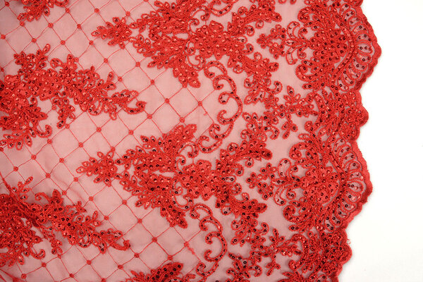 Mesh Geborduurd Pailletten Quenya Rood Mesh Geborduurd Pailletten Quenya Rood