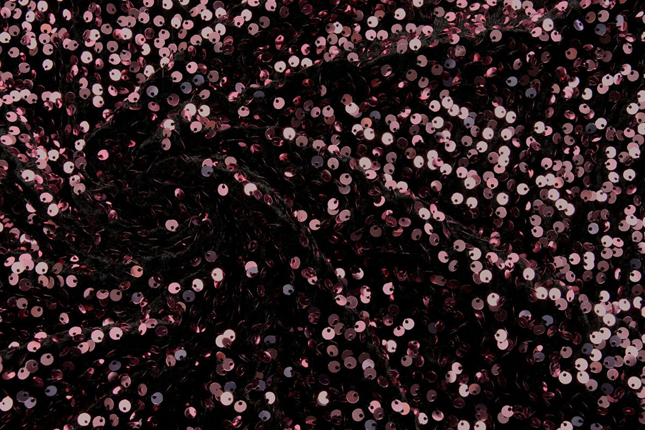 Paillettes su Velluto Nero - Rosa Antico