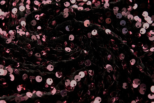 Paillettes su Velluto Nero - Rosa Antico
