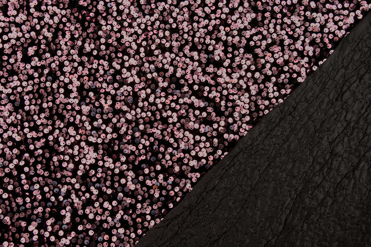 Paillettes su Velluto Nero - Rosa Antico