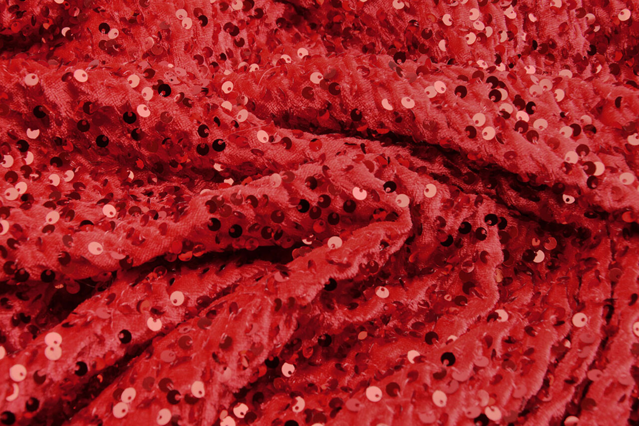Pailletten op Velours Rood