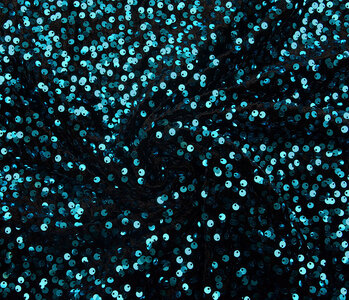 Sequins on Velvet Black - Aqua