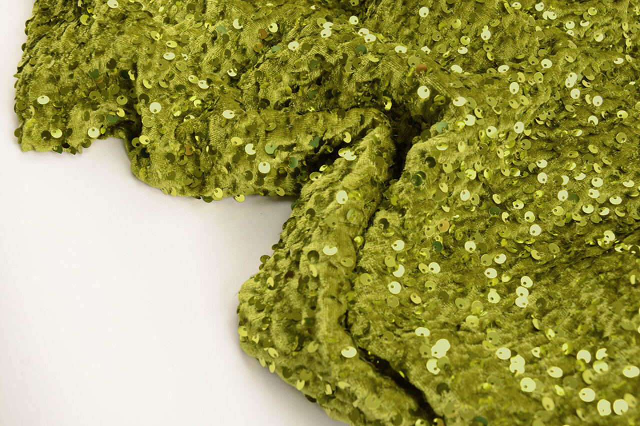 Pailletten op Velours Mosgroen