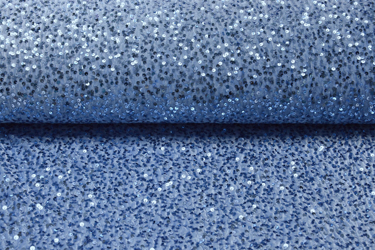 Pailletten op Velours  Licht Blauw