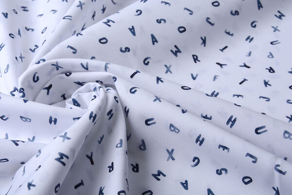 Oeko-Tex® 100% Digitale Cotone Alfabet Bianco Blu Navy Oeko-Tex® 100% Digitale Cotone Alfabet Bianco Blu Navy