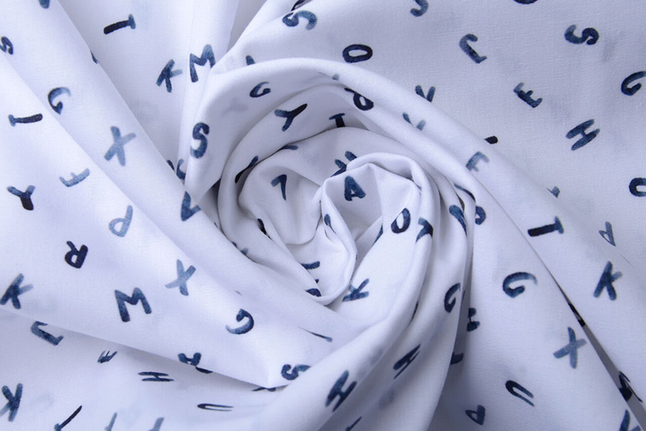 Oeko-Tex® 100% Digitale Cotone Alfabet Bianco Blu Navy Oeko-Tex® 100% Digitale Cotone Alfabet Bianco Blu Navy