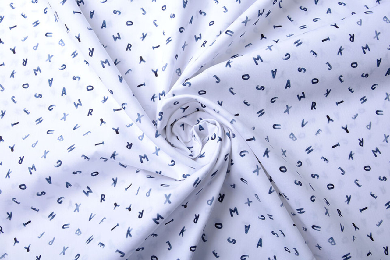 Oeko-Tex® 100% Digitale Cotone Alfabet Bianco Blu Navy Oeko-Tex® 100% Digitale Cotone Alfabet Bianco Blu Navy