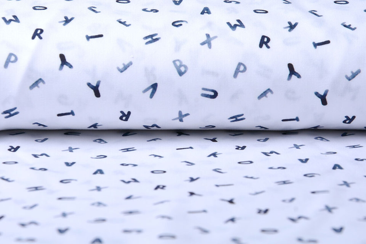 Oeko-Tex®  100% Digital Baumwolle Alphabet Weiß Marine