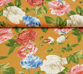100% Viscose Sophia Vlinder op Rozen Oker 100% Viscose Sophia Vlinder op Rozen Oker