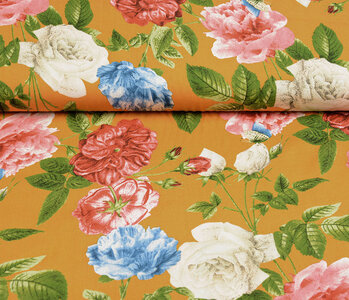 100% Viscose Sophia Butterfly on Roses Ocher