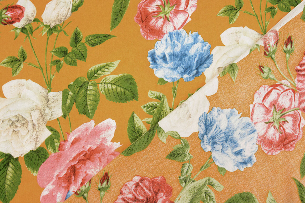 100% Viscose Sophia Vlinder op Rozen Oker 100% Viscose Sophia Vlinder op Rozen Oker