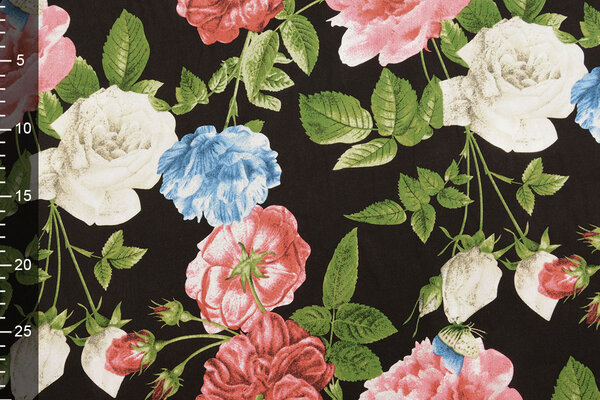 100% Viscose Sophia Butterfly on Roses Black
