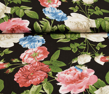 100% Viscose Sophia Butterfly on Roses Black