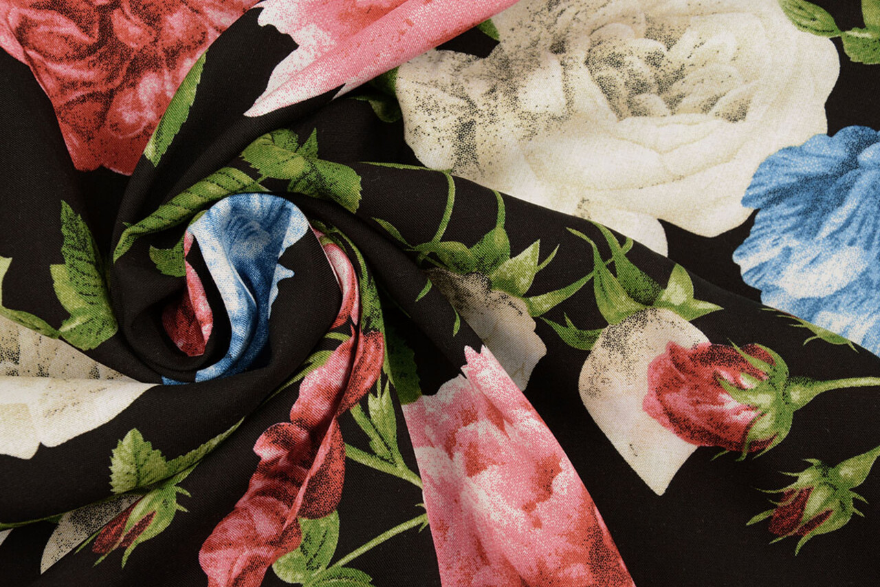 100% Viscose Sophia Butterfly on Roses Black