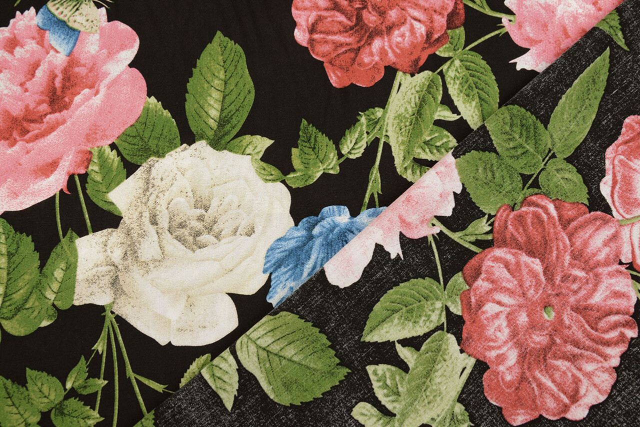 100% Viscose Sophia Butterfly on Roses Black