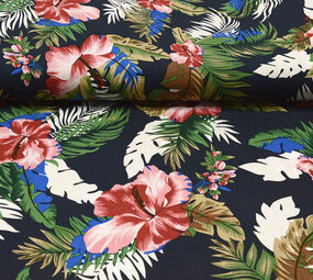 100% Viscosa Flores Desierto Blu Navy