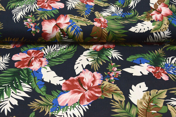 100% Viscose Flores Desierto Marine