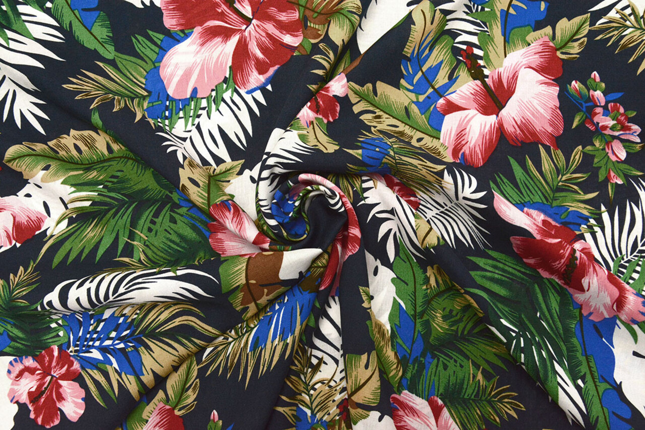 100% Viscose Flores Desierto Marine