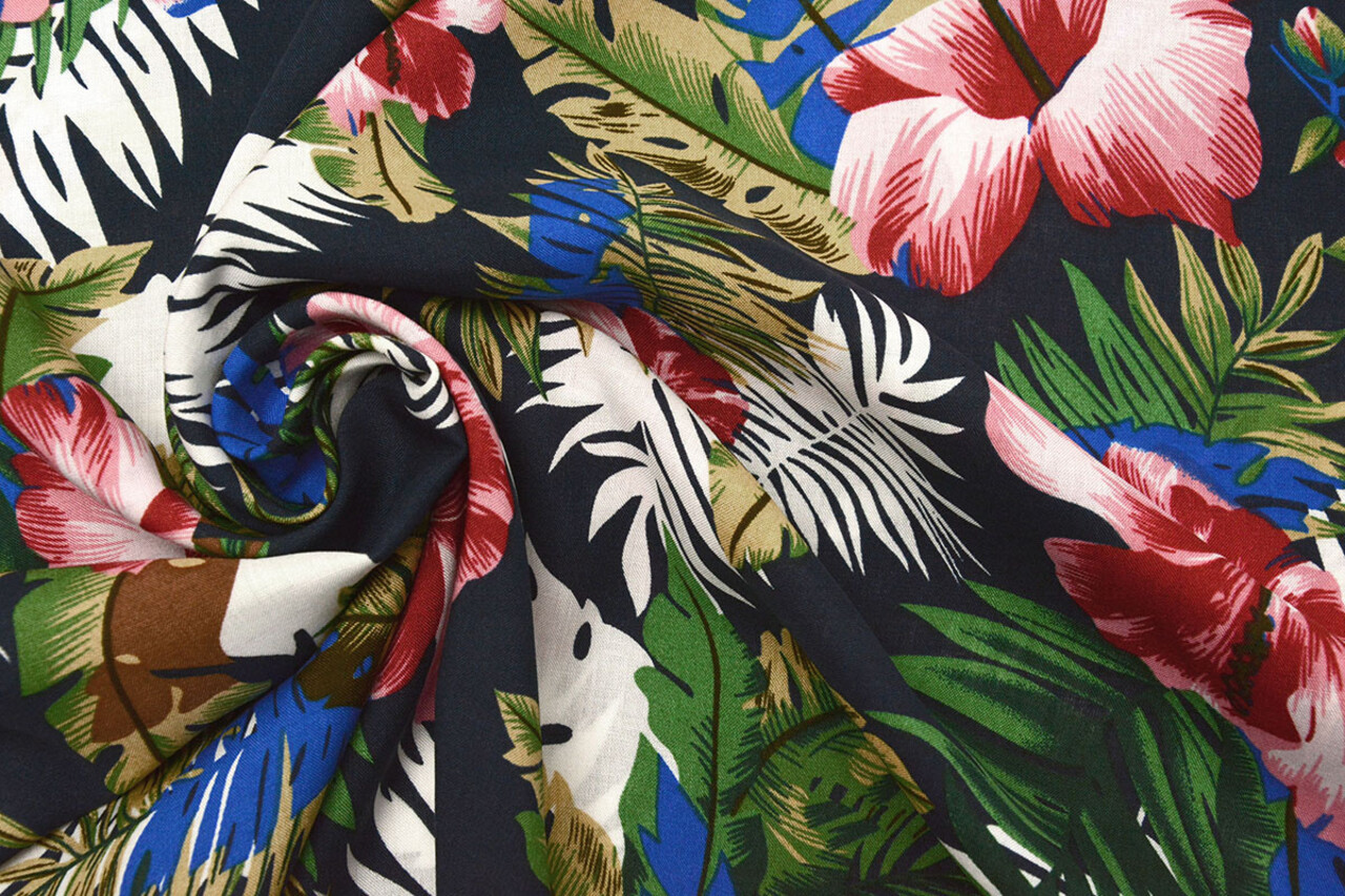 100% Viscose Flores Desierto Marine