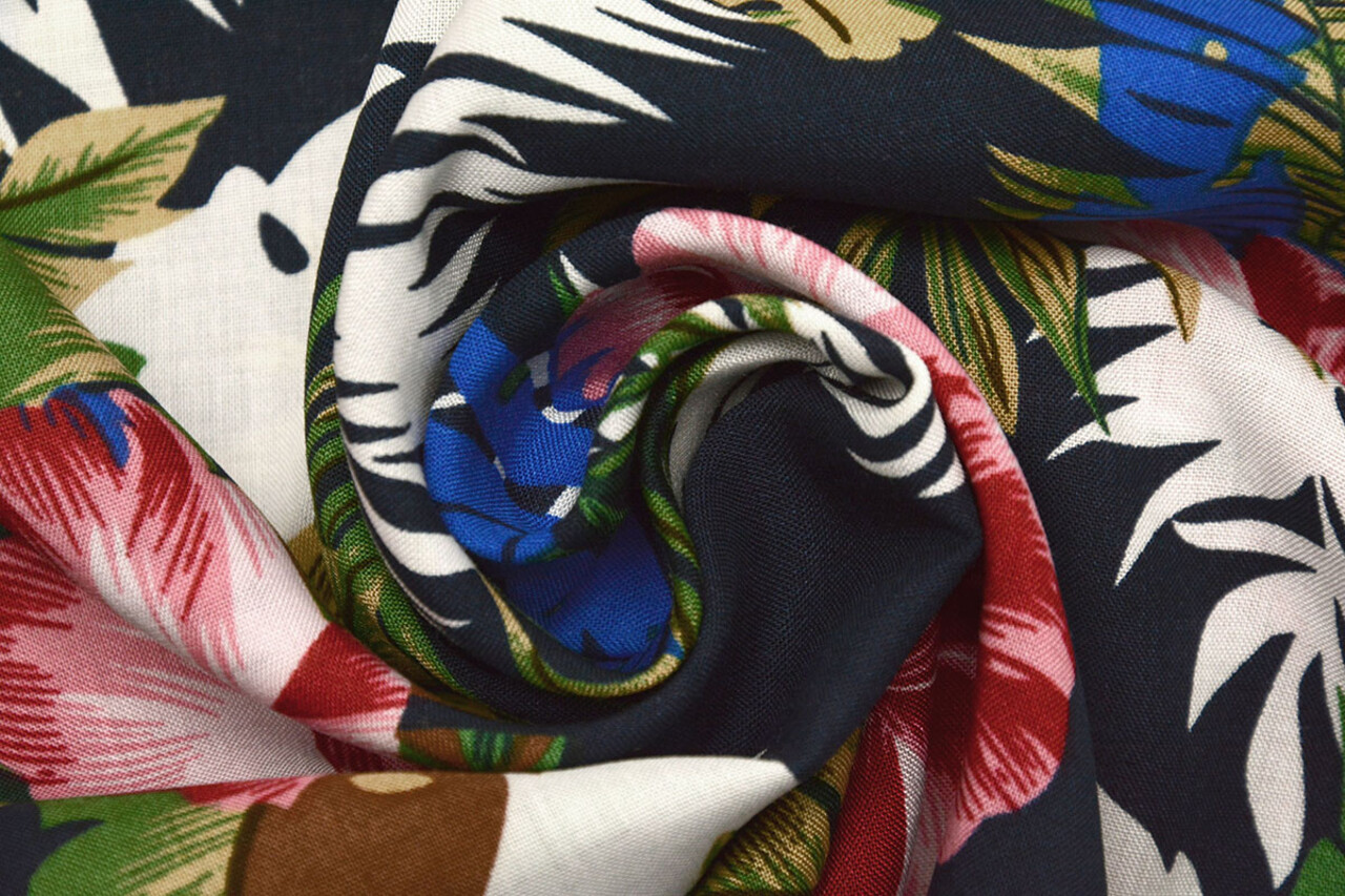 100% Viscose Flores Desierto Marine