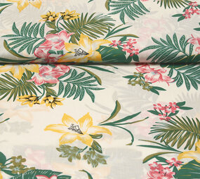 100% Viscose Amazone Leaves White