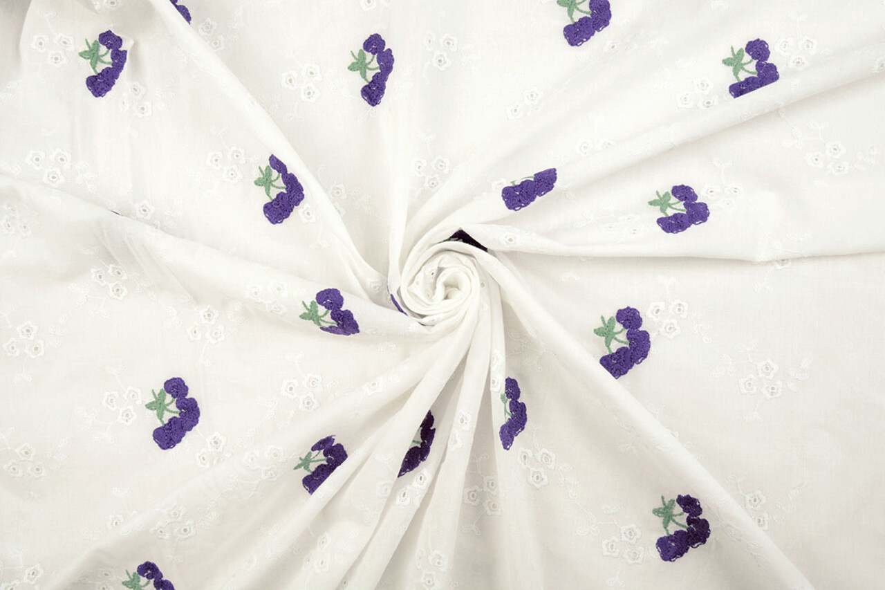 Broderie Katoen Bloem Kaylee Paars