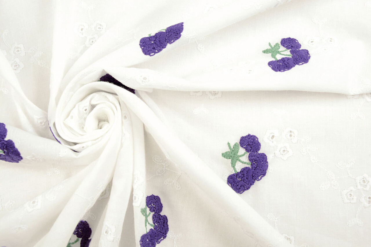 Broderie Katoen Bloem Kaylee Paars