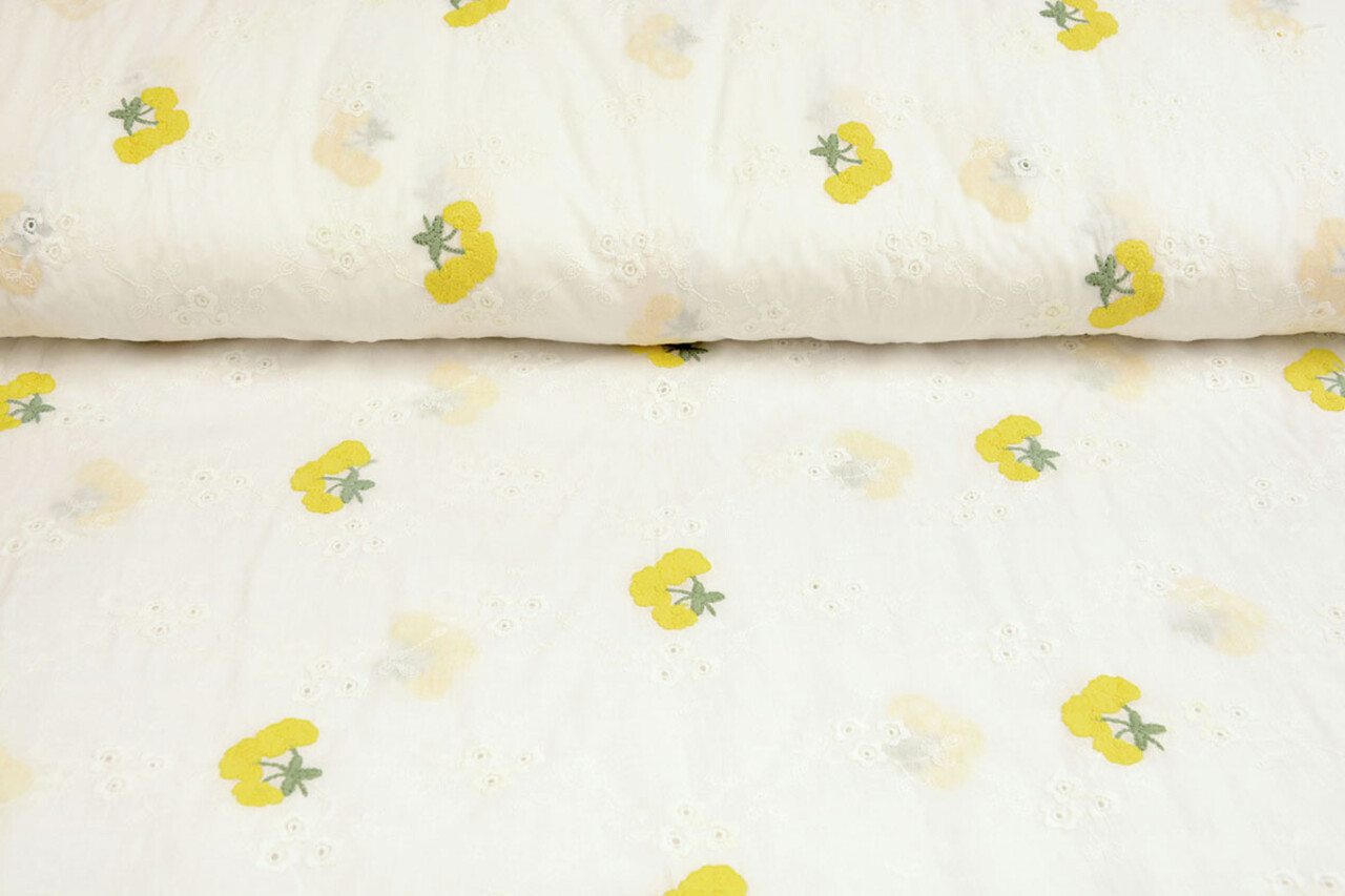 Broderie Katoen Bloem Kaylee Geel Broderie Katoen Bloem Kaylee Geel