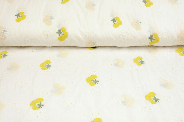 Broderie Katoen Bloem Kaylee Geel Broderie Katoen Bloem Kaylee Geel