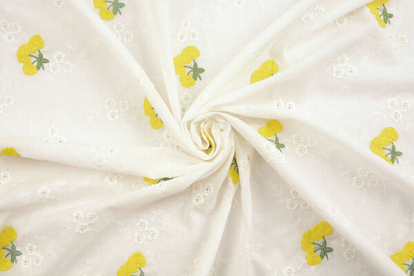 Broderie Katoen Bloem Kaylee Geel Broderie Katoen Bloem Kaylee Geel