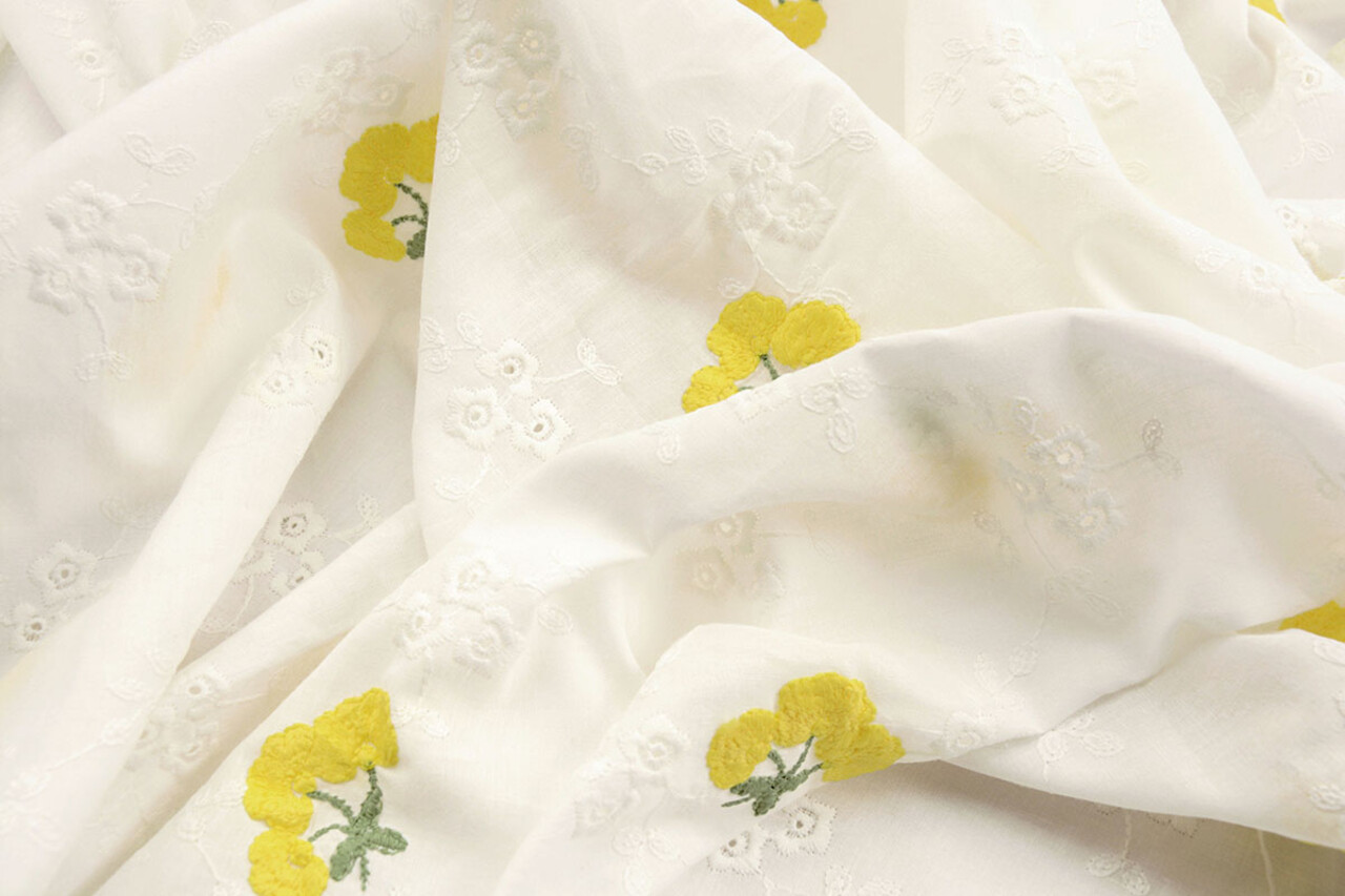 Broderie Katoen Bloem Kaylee Geel Broderie Katoen Bloem Kaylee Geel