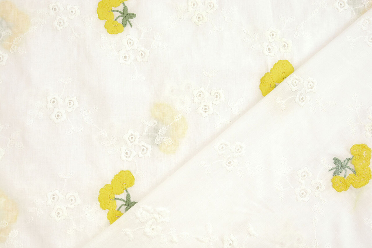 Broderie Katoen Bloem Kaylee Geel Broderie Katoen Bloem Kaylee Geel