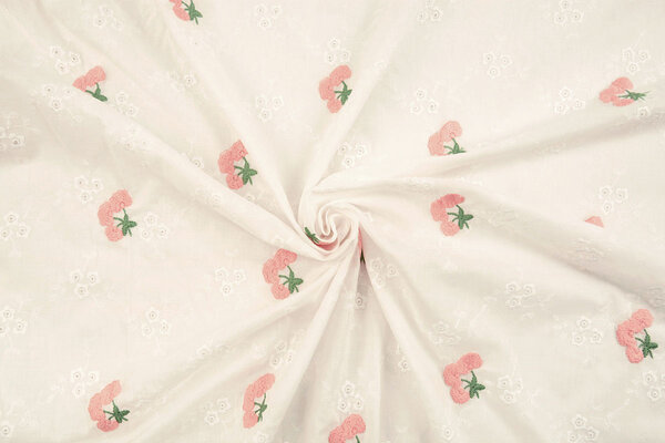 Broderie Katoen Bloem Kaylee Roze Broderie Katoen Bloem Kaylee Roze