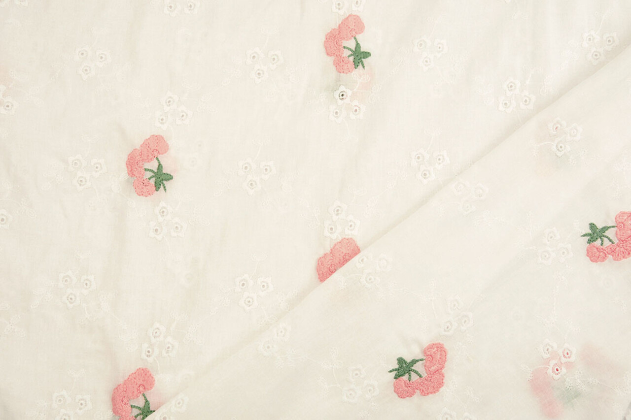 Broderie Katoen Bloem Kaylee Roze Broderie Katoen Bloem Kaylee Roze